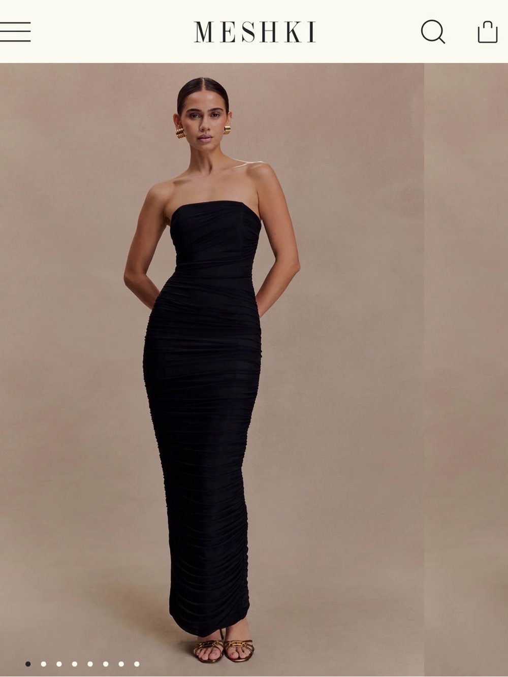 Meshki Black Strapless Ruched Maxi Gown